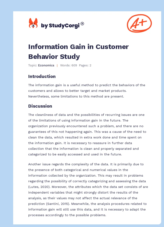 Information Gain in Customer Behavior Study. Page 1