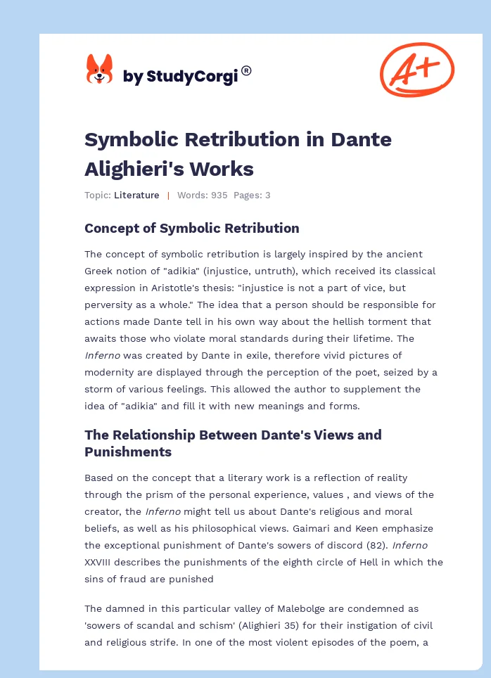 Symbolic Retribution in Dante Alighieri's Works. Page 1