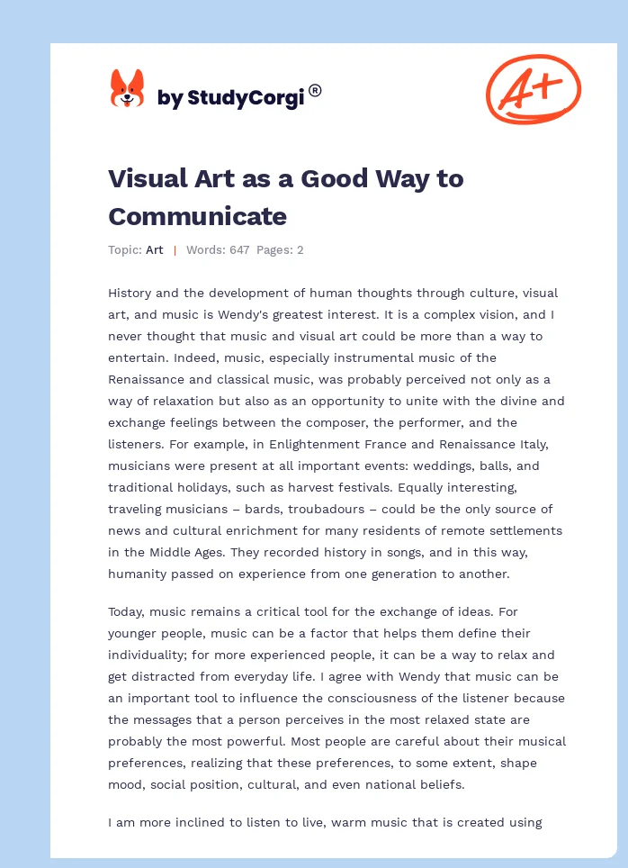 Visual Art as a Good Way to Communicate. Page 1