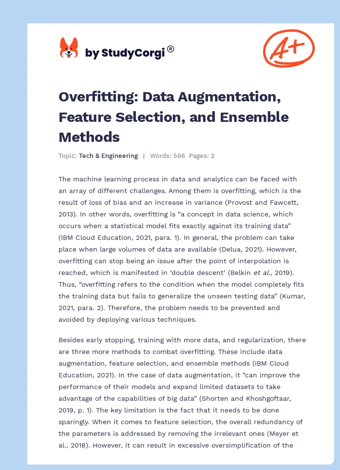 Overfitting: Data Augmentation, Feature Selection, and Ensemble Methods. Page 1