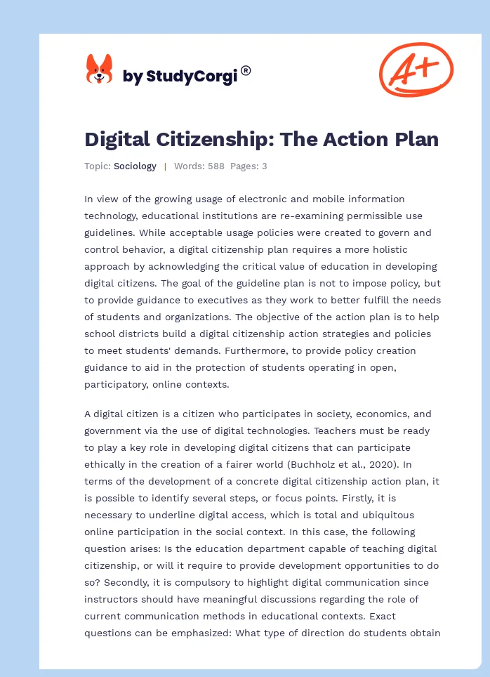 Digital Citizenship: The Action Plan. Page 1