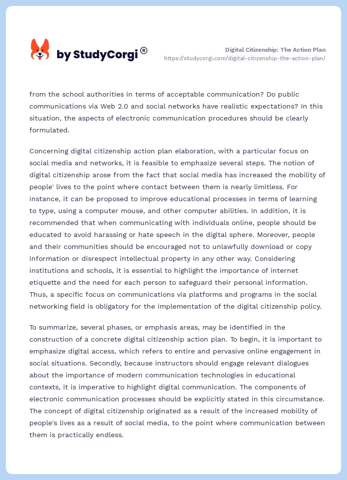 Digital Citizenship: The Action Plan. Page 2