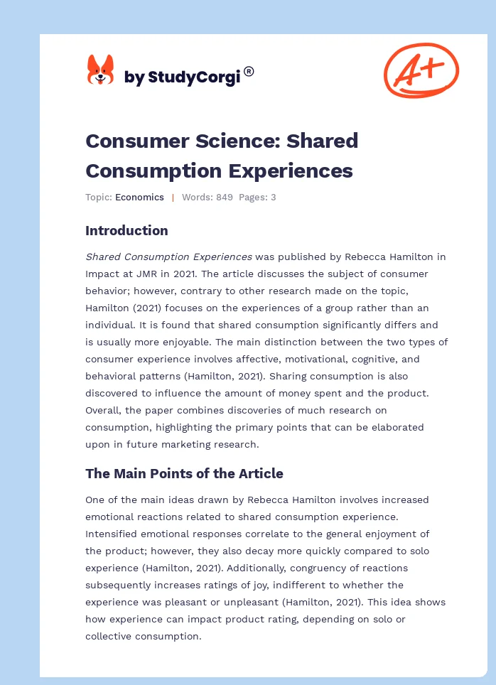 Consumer Science: Shared Consumption Experiences. Page 1