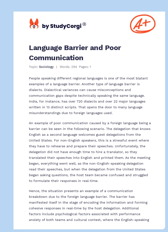 Language Barrier and Poor Communication. Page 1