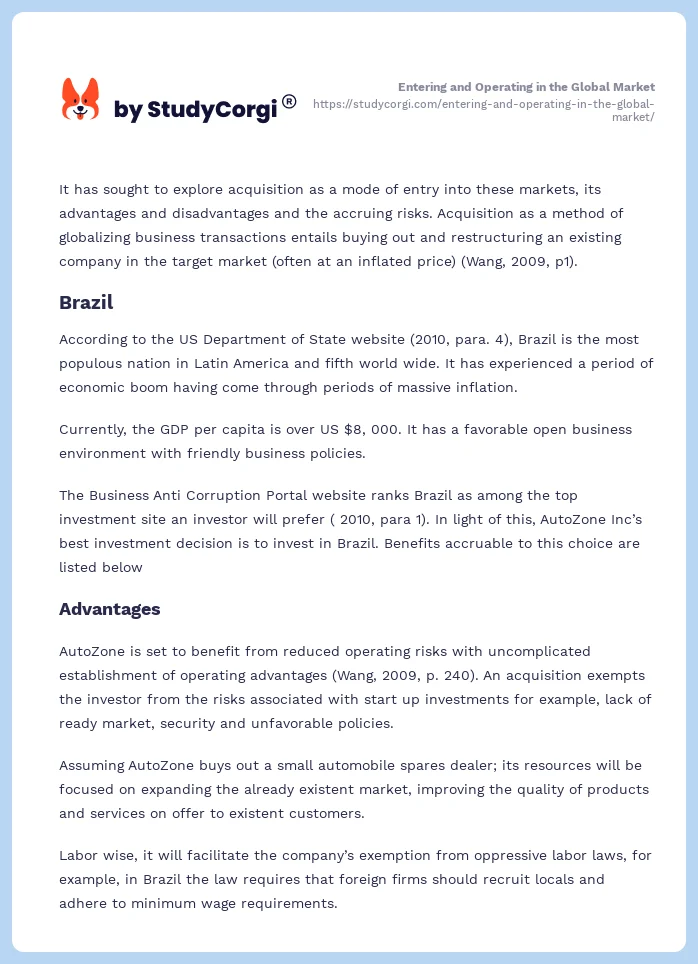 Entering and Operating in the Global Market. Page 2