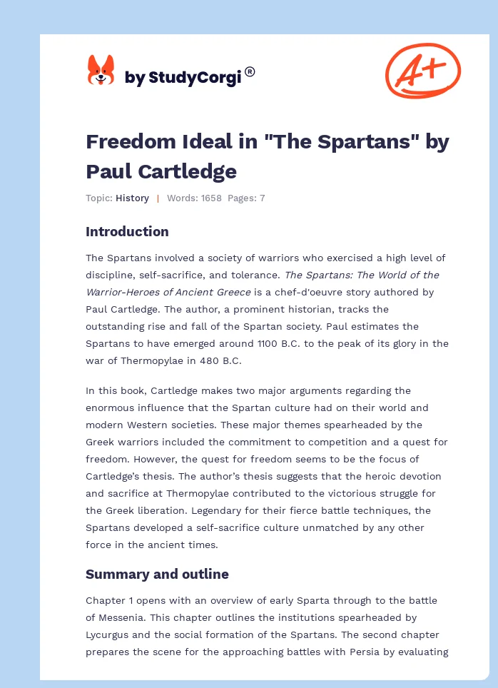 Freedom Ideal in "The Spartans" by Paul Cartledge. Page 1