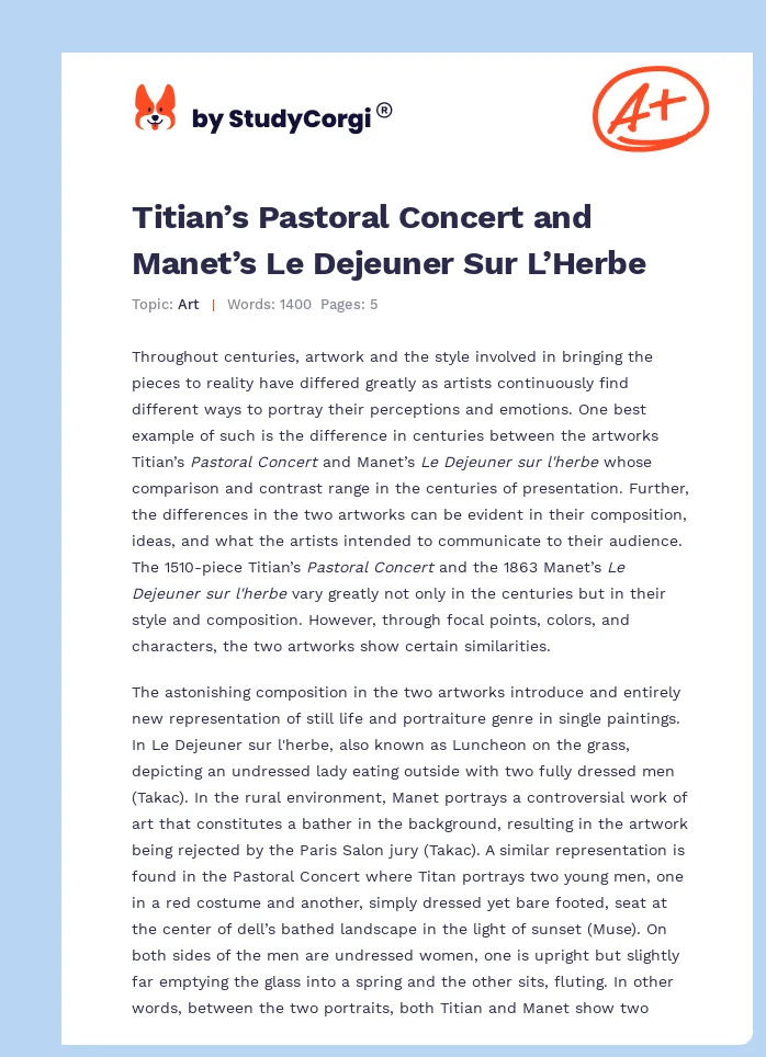 Titian’s Pastoral Concert and Manet’s Le Dejeuner Sur L’Herbe. Page 1