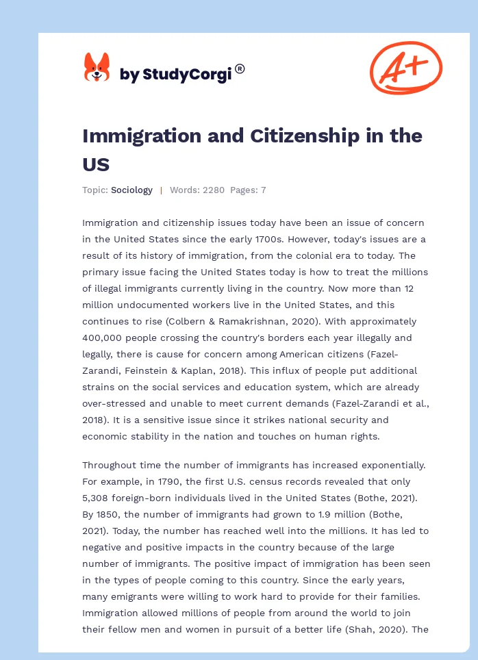 Immigration and Citizenship in the US. Page 1