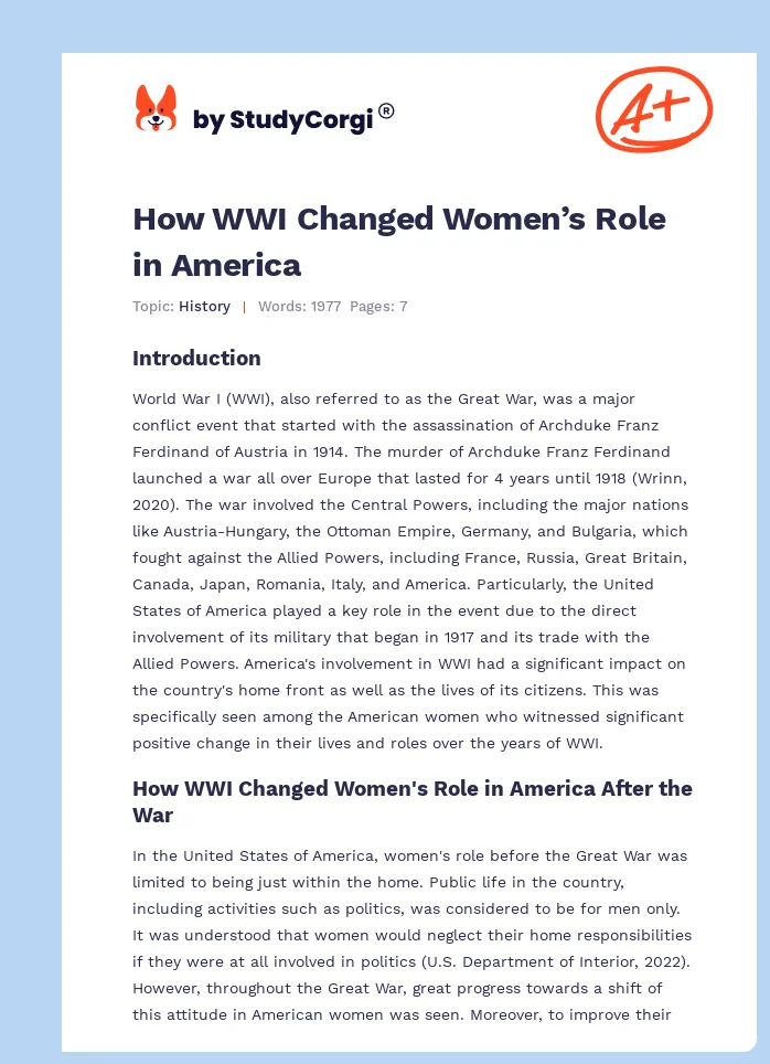 How WWI Changed Women’s Role in America. Page 1