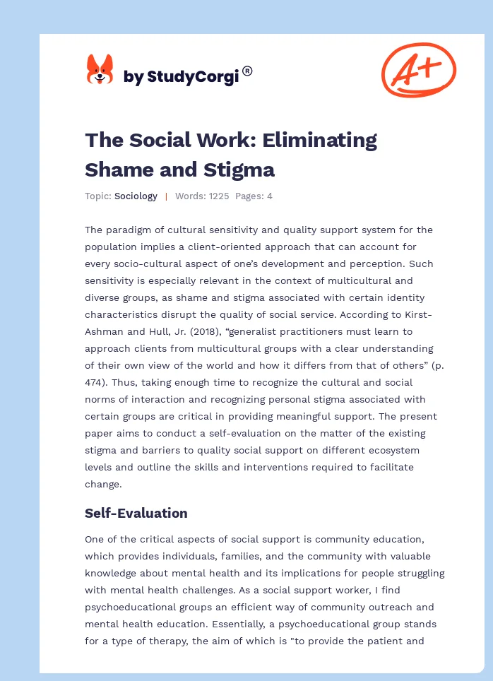 The Social Work: Eliminating Shame and Stigma. Page 1