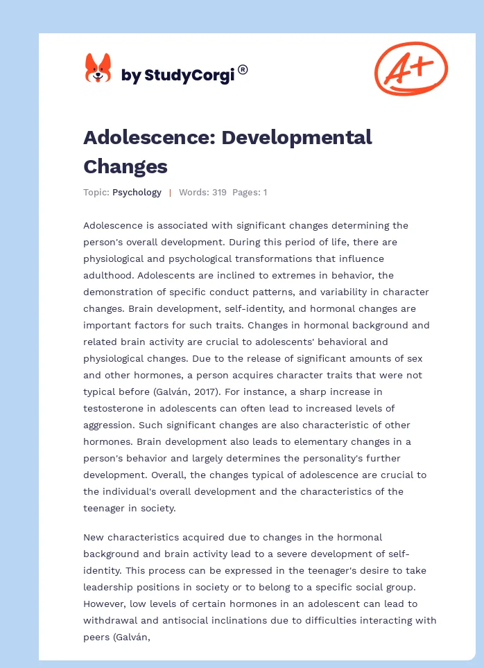 Adolescence: Developmental Changes. Page 1