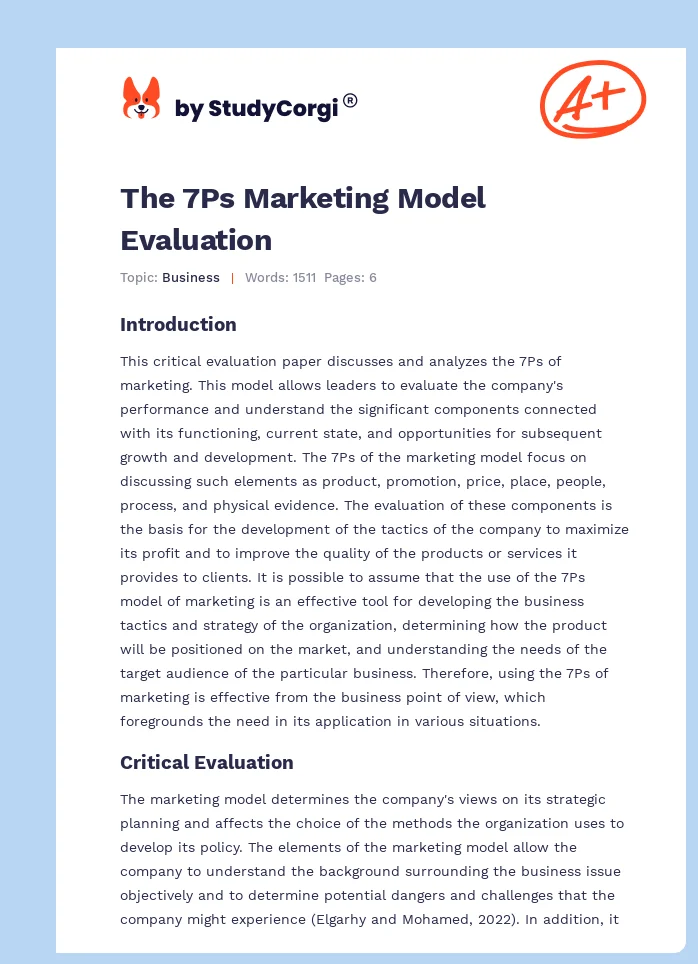 The 7Ps Marketing Model Evaluation. Page 1