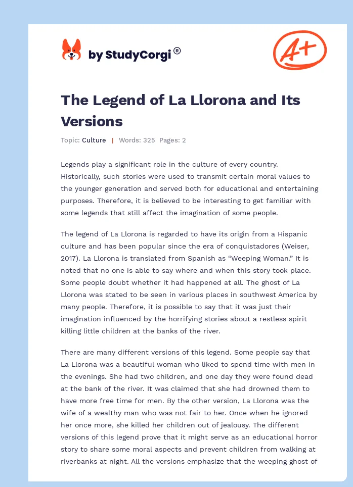 The Legend of La Llorona and Its Versions. Page 1