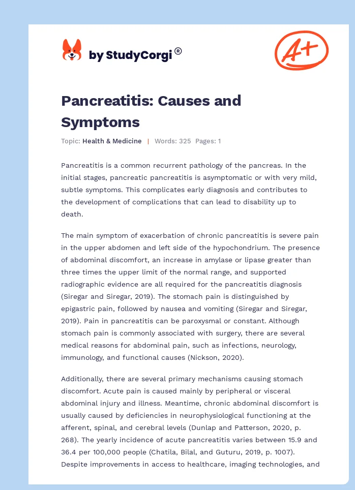 Pancreatitis: Causes and Symptoms. Page 1