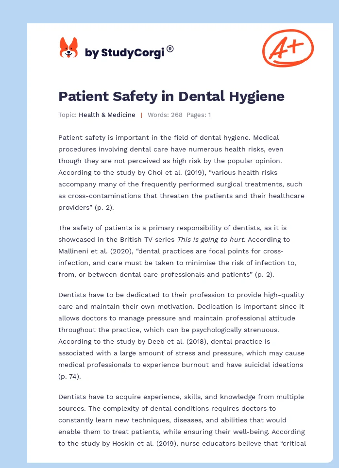 Patient Safety in Dental Hygiene. Page 1