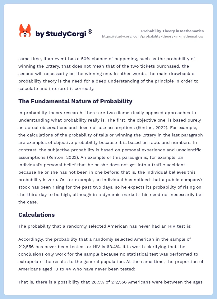 Probability Theory in Mathematics. Page 2