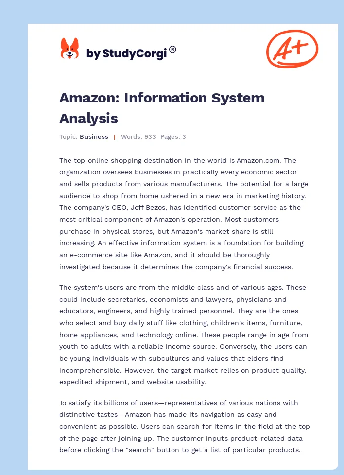 Amazon: Information System Analysis. Page 1