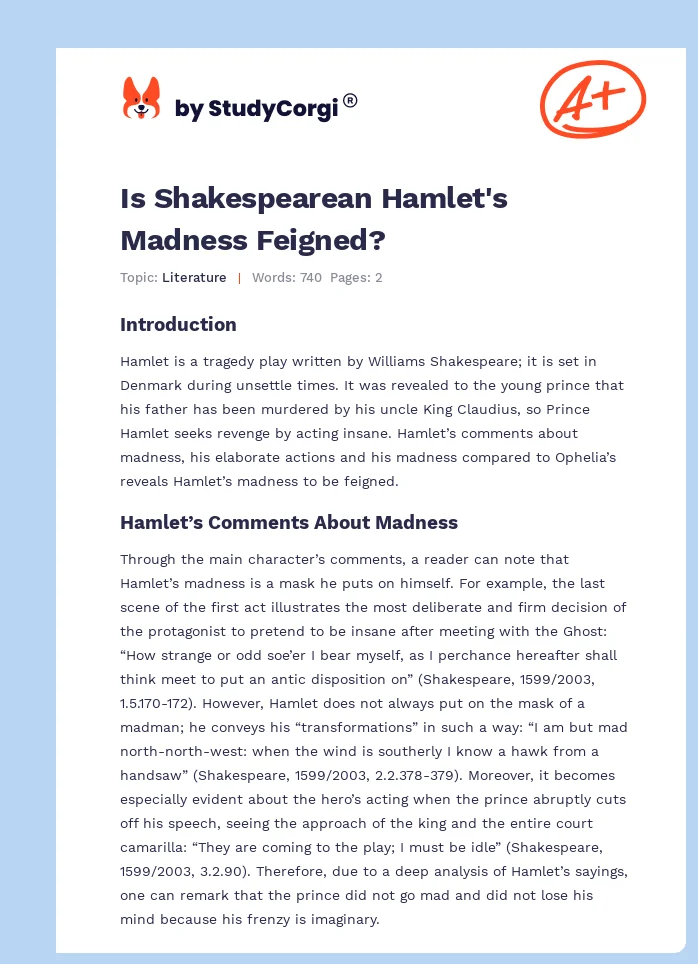 Is Shakespearean Hamlet's Madness Feigned?. Page 1