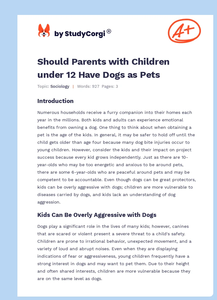 Should Parents with Children under 12 Have Dogs as Pets. Page 1