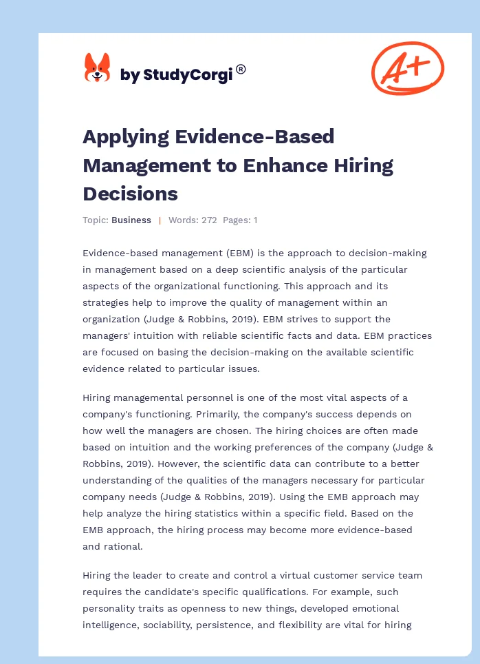 Applying Evidence-Based Management to Enhance Hiring Decisions. Page 1