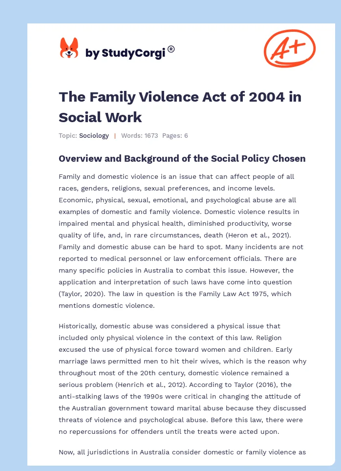 The Family Violence Act of 2004 in Social Work. Page 1