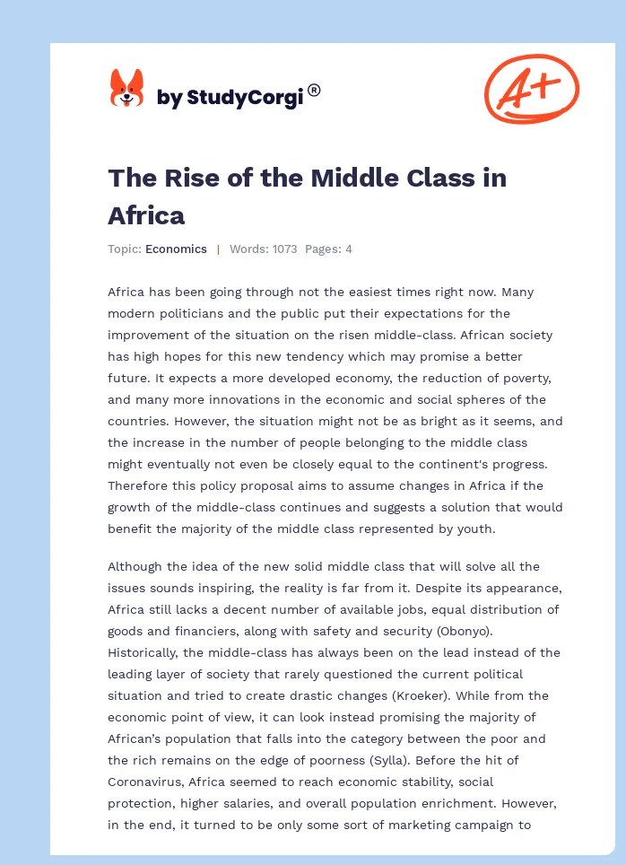 The Rise of the Middle Class in Africa. Page 1