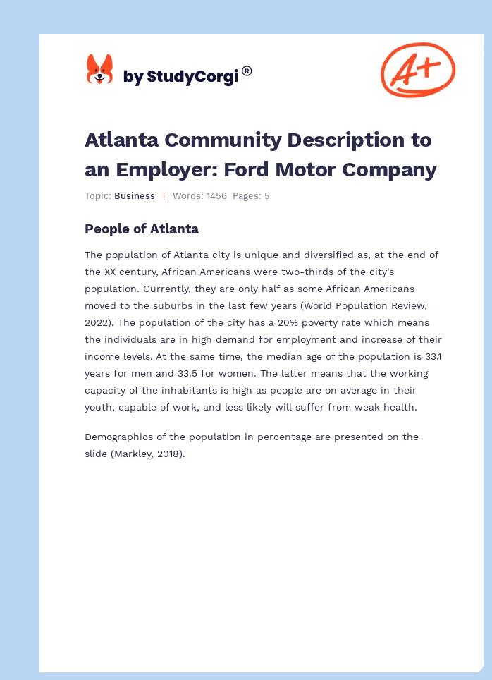 Atlanta Community Description to an Employer: Ford Motor Company. Page 1