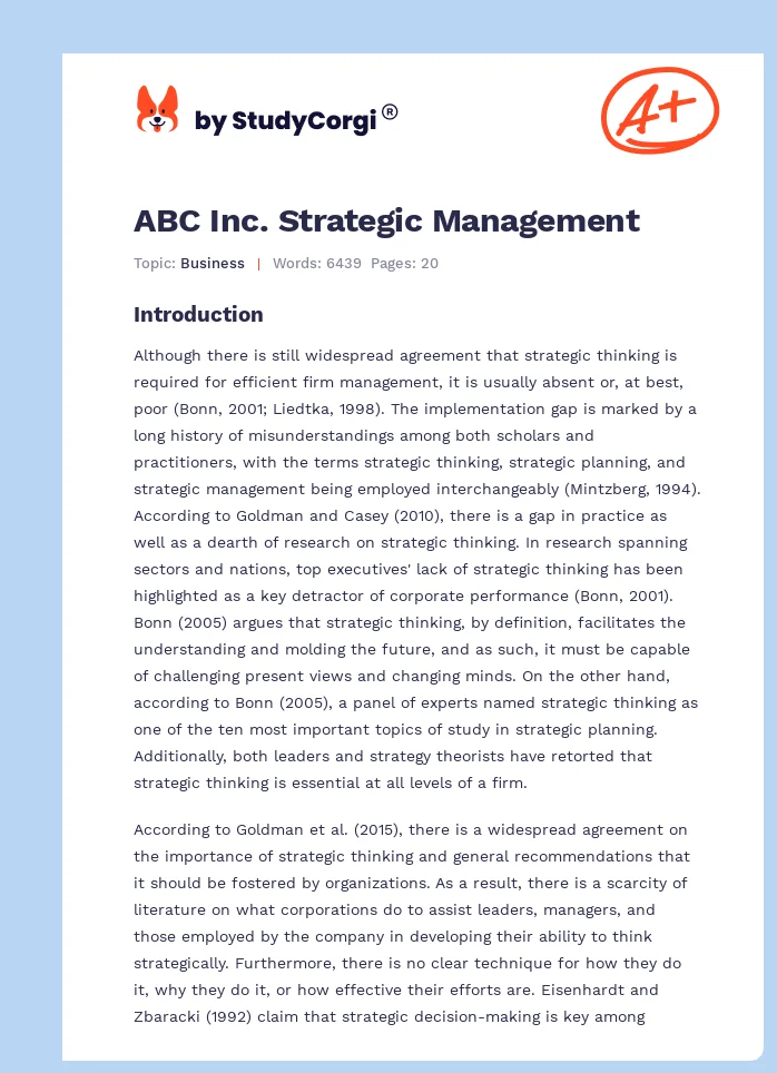ABC Inc. Strategic Management. Page 1