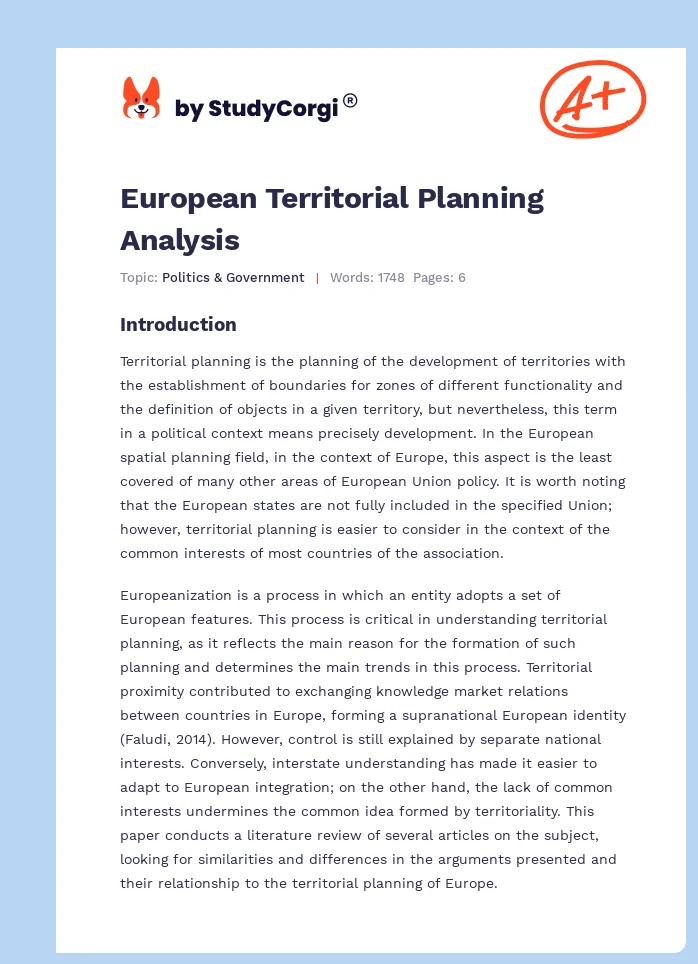 European Territorial Planning Analysis. Page 1