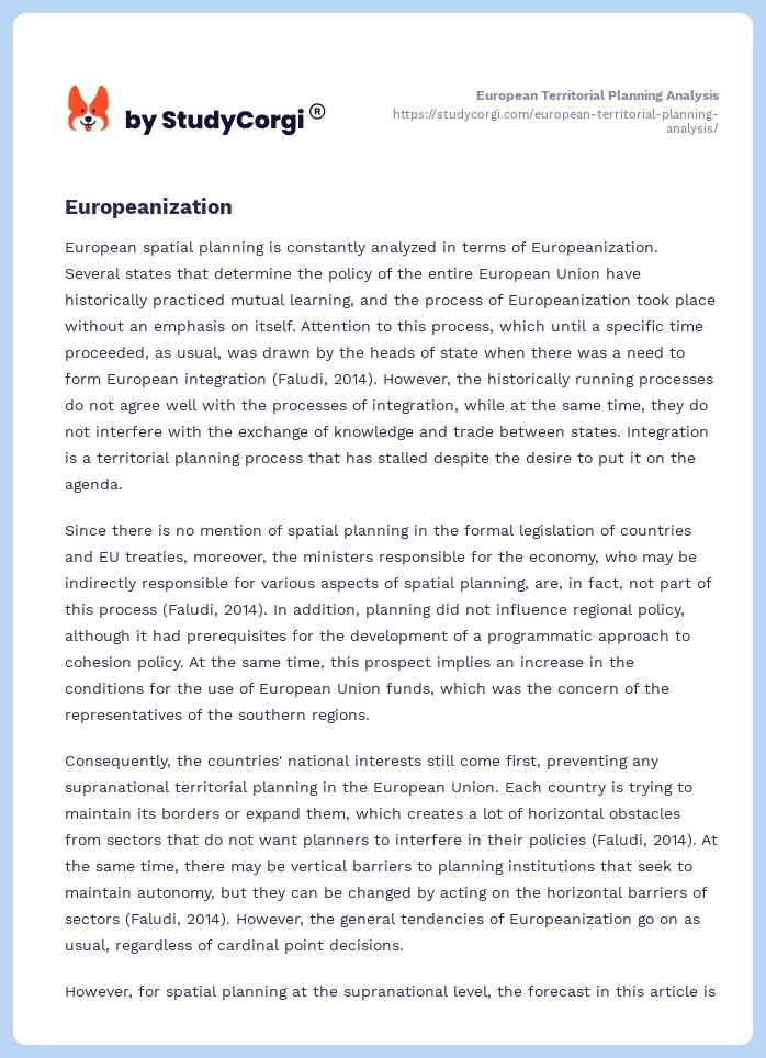 European Territorial Planning Analysis. Page 2
