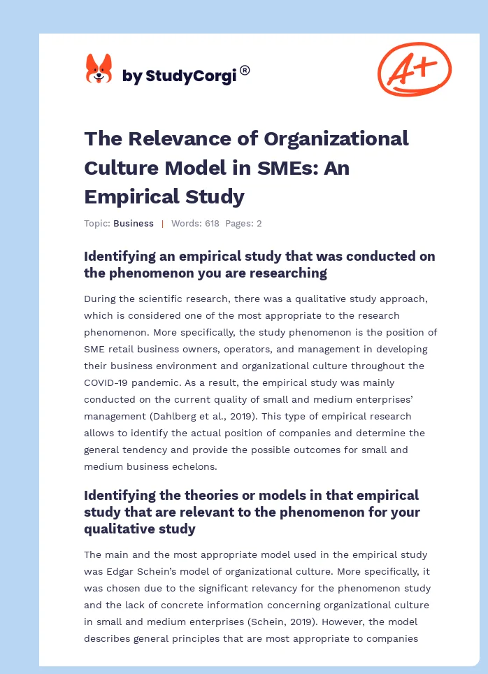 The Relevance of Organizational Culture Model in SMEs: An Empirical Study. Page 1