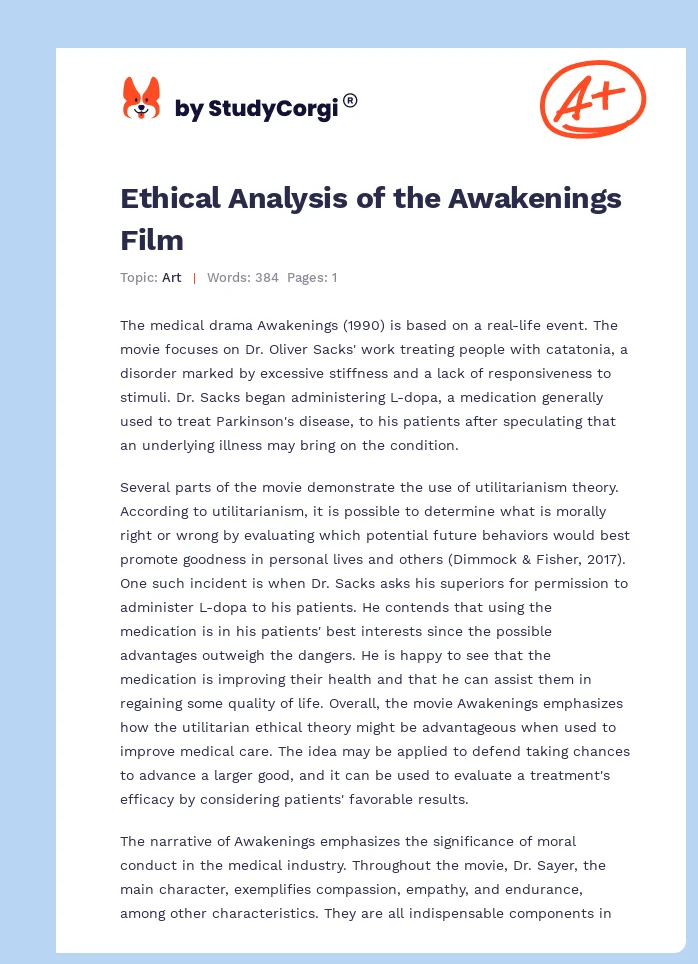 Ethical Analysis of the Awakenings Film. Page 1