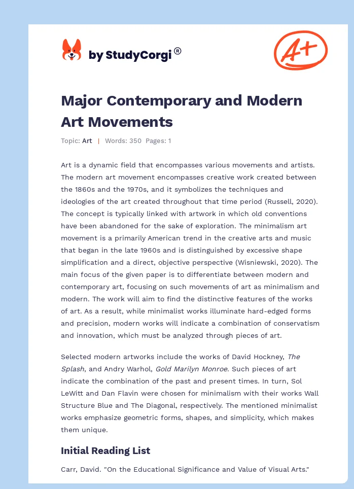 Major Contemporary and Modern Art Movements. Page 1