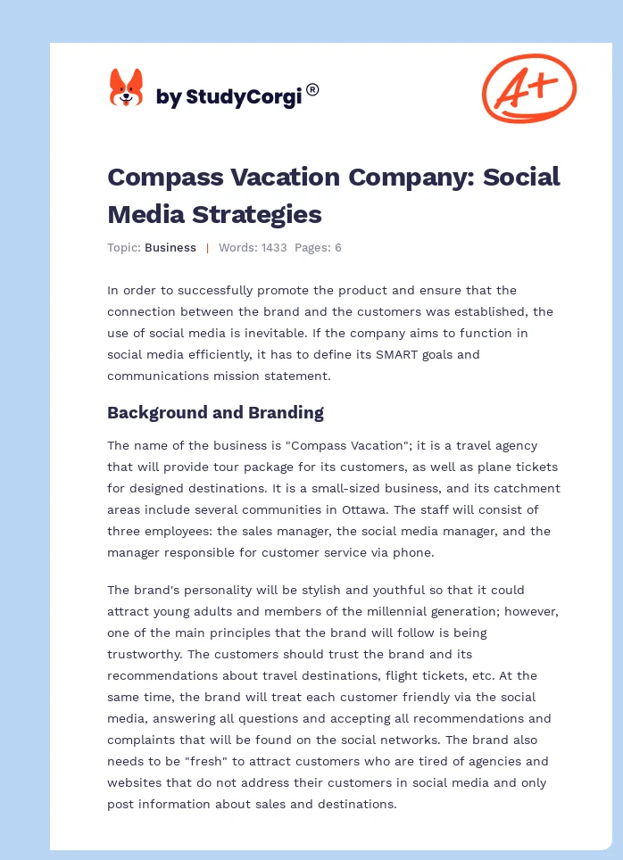 Compass Vacation Company: Social Media Strategies. Page 1