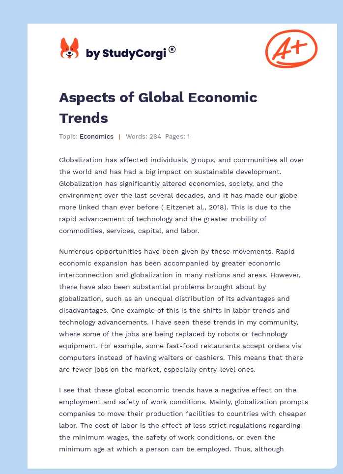 Aspects of Global Economic Trends. Page 1