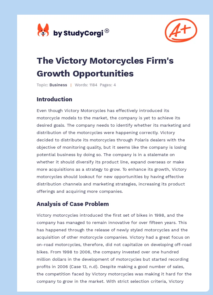 The Victory Motorcycles Firm's Growth Opportunities. Page 1