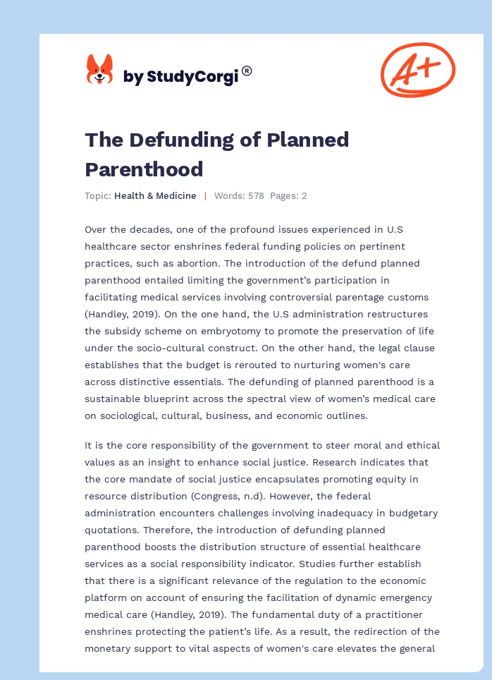 The Defunding of Planned Parenthood. Page 1