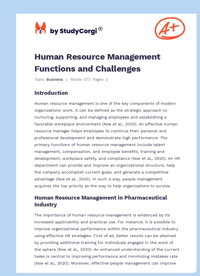 Human Resource Management Functions and Challenges. Page 1