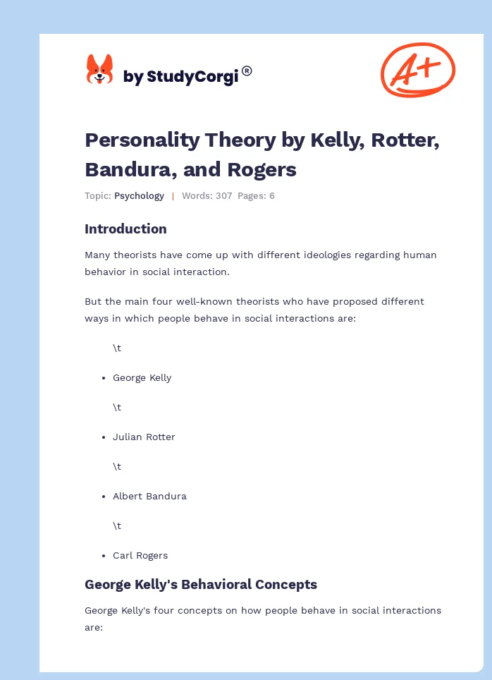 Personality Theory by Kelly, Rotter, Bandura, and Rogers. Page 1