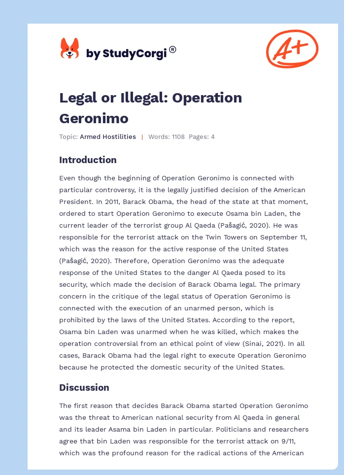 Legal or Illegal: Operation Geronimo. Page 1