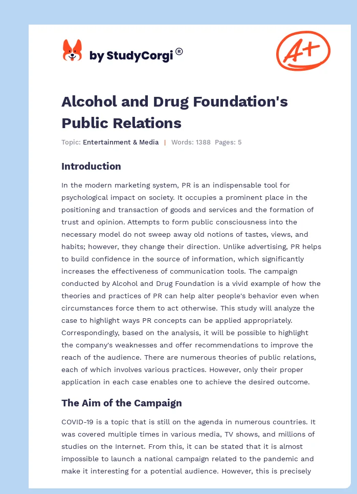 Alcohol and Drug Foundation's Public Relations. Page 1