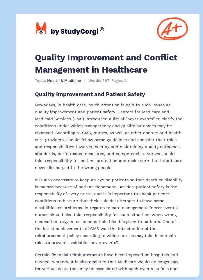 Quality Improvement and Conflict Management in Healthcare. Page 1