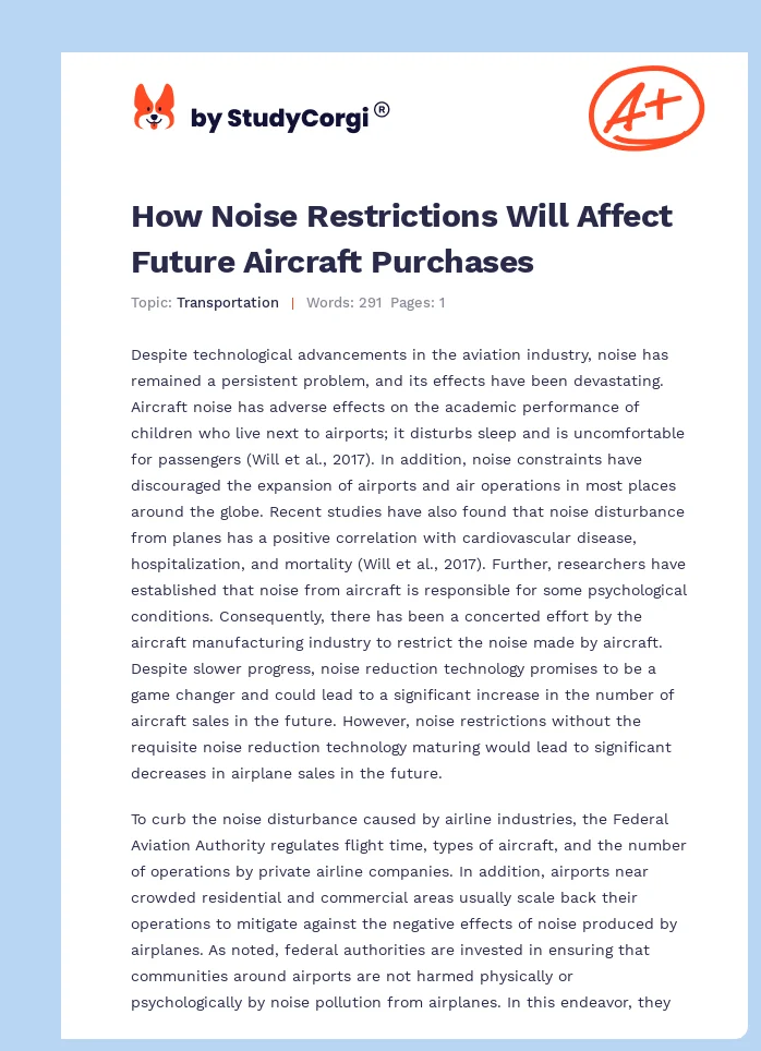 How Noise Restrictions Will Affect Future Aircraft Purchases. Page 1