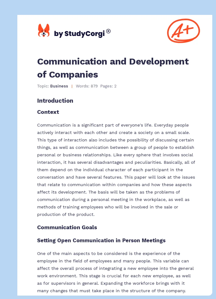 Communication and Development of Companies. Page 1