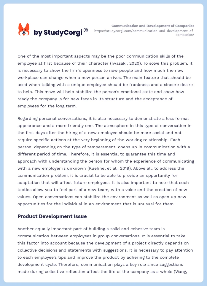 Communication and Development of Companies. Page 2