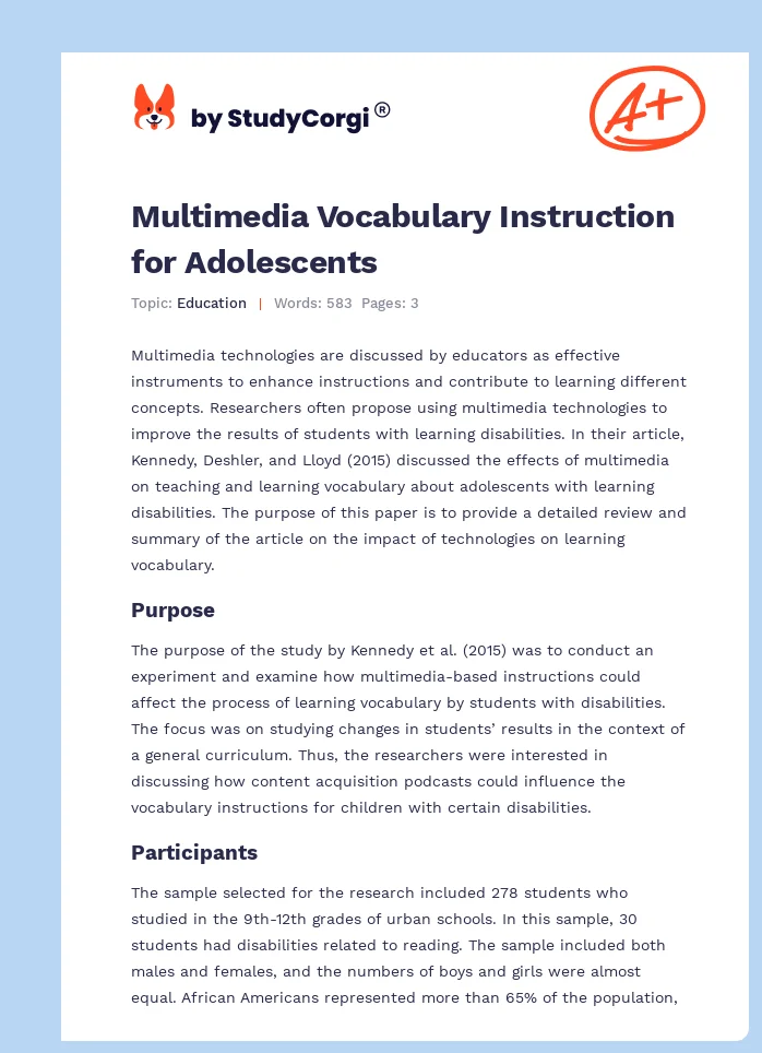 Multimedia Vocabulary Instruction for Adolescents. Page 1