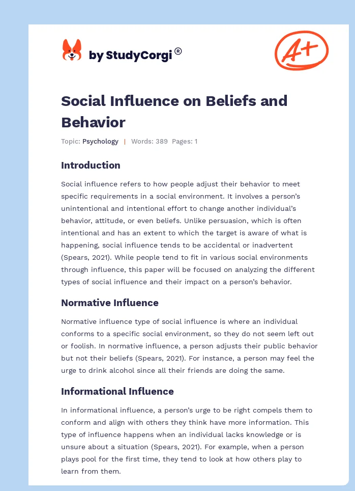 Social Influence on Beliefs and Behavior. Page 1