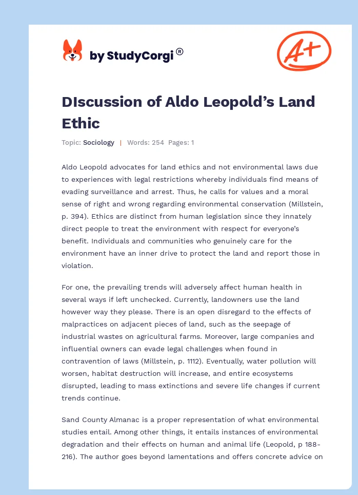 DIscussion of Aldo Leopold’s Land Ethic. Page 1