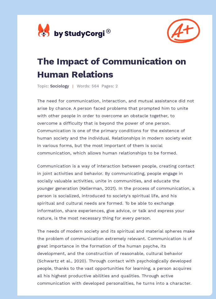 The Impact of Communication on Human Relations. Page 1