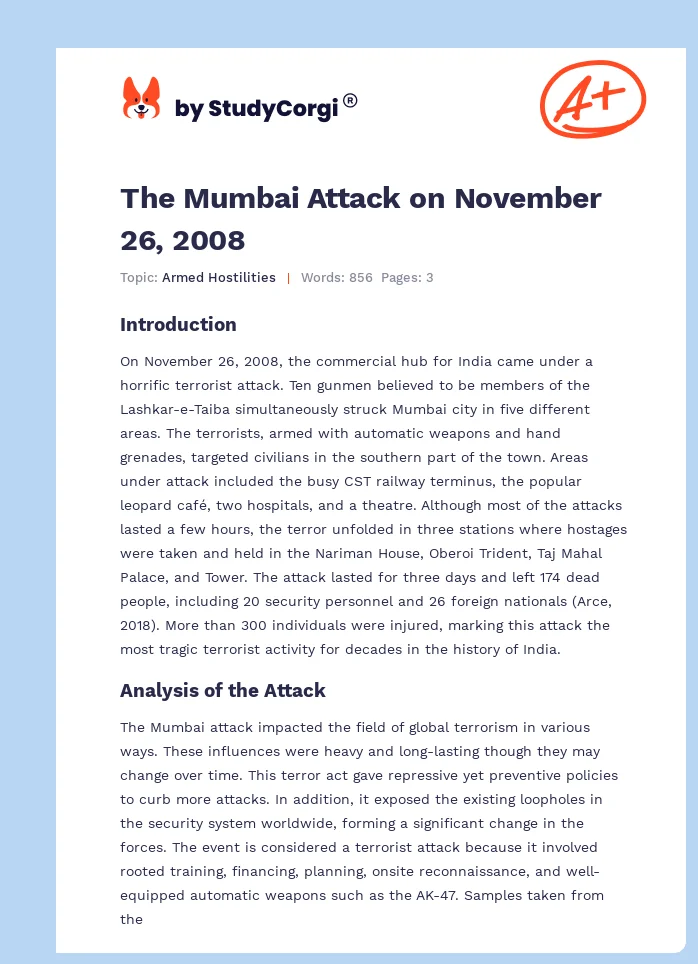 The Mumbai Attack on November 26, 2008. Page 1